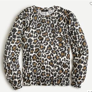 J. Crew Supercozy Puff-Sleeve Pullover Long Sleeve Top Leopard XXL